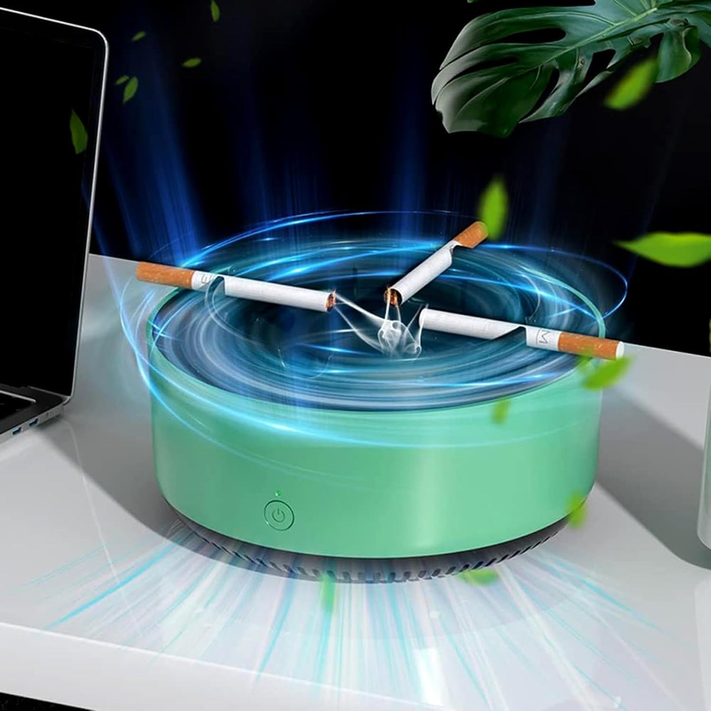 2 in 1 Multifunctional Smokeless Ashtray,Air Purifier Ashtray with Filter, Purifier Ashtrays for Cigarettes Car Indoor (Green)