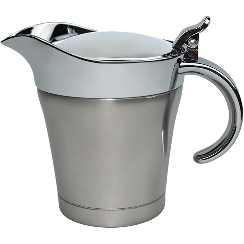 Double Insulated Gravy Boat, Stainless Steel Sauce Jug Gravy Boat with Hinged Lid for Family Dinner, Thanksgiving, Halloween, Christmas, Birthday Party(400ML/silvery)