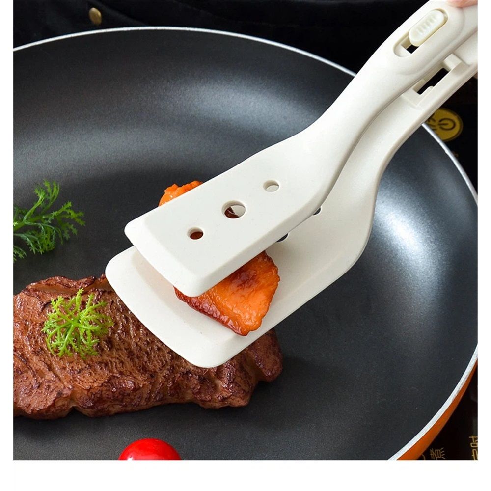 2-in-1 Silicone Spatula Tongs - Heat-Resistant Food Turner & Tongs for Flipping Fish, Steak, Pancakes - Non-Scratch, (white)
