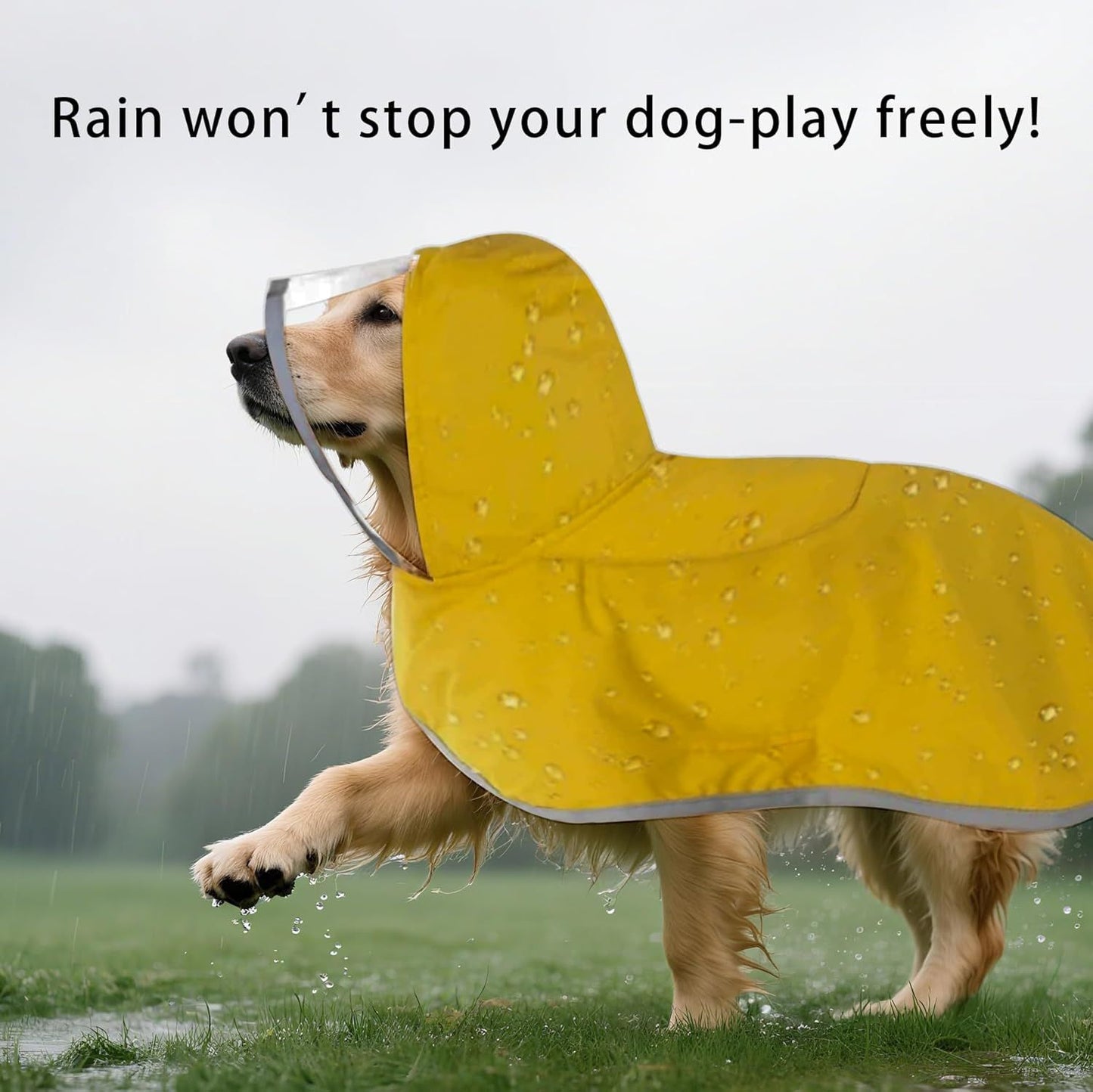 Dog Raincoat, Adjustable Dog Rain Jacket Clear Hooded Double Layer, Waterproof Poncho with Reflective Strip Straps and Storage Pocket for Small Medium Large Puppies(M)