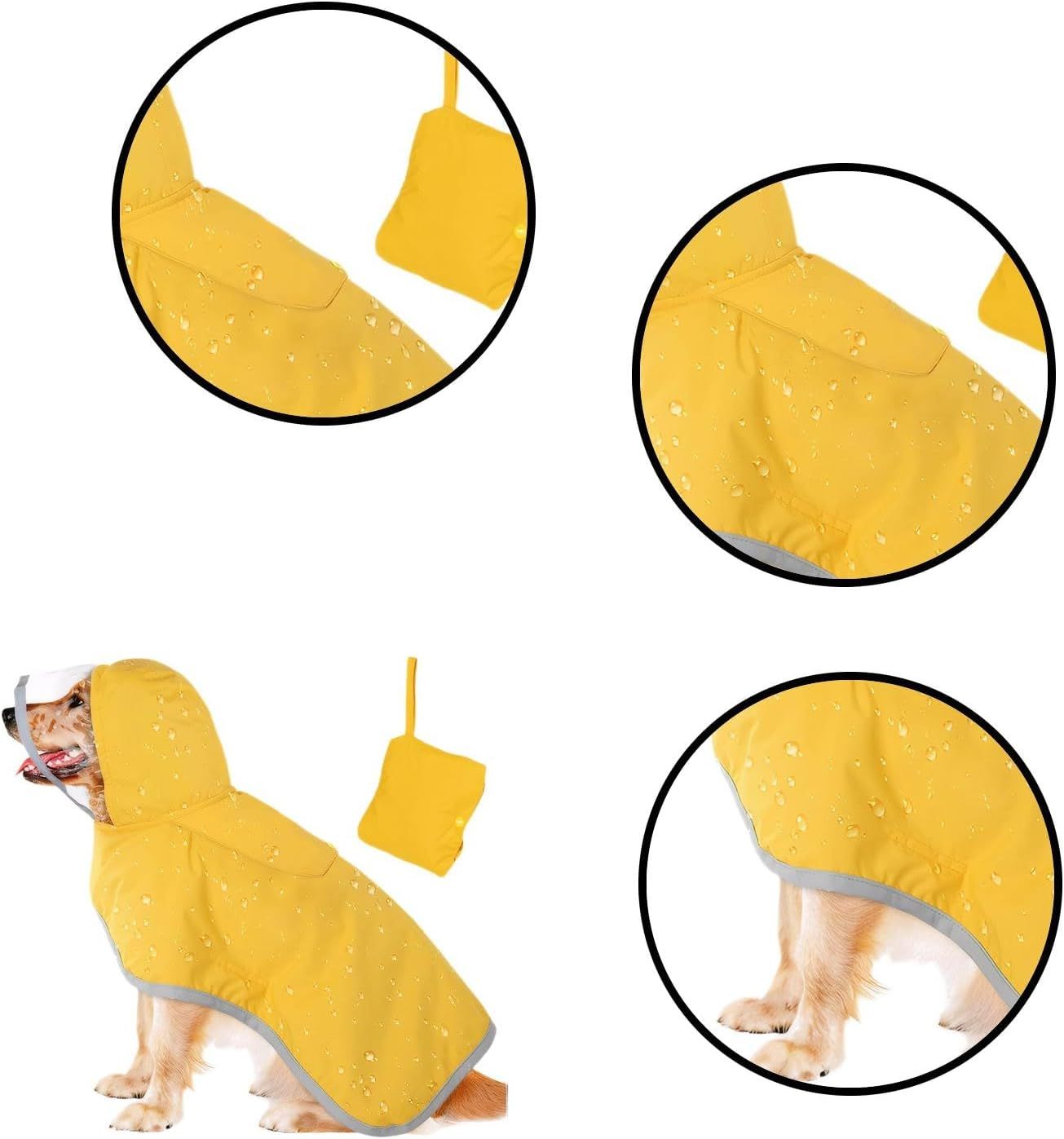 Dog Raincoat, Adjustable Dog Rain Jacket Clear Hooded Double Layer, Waterproof Poncho with Reflective Strip Straps and Storage Pocket for Small Medium Large Puppies(M)