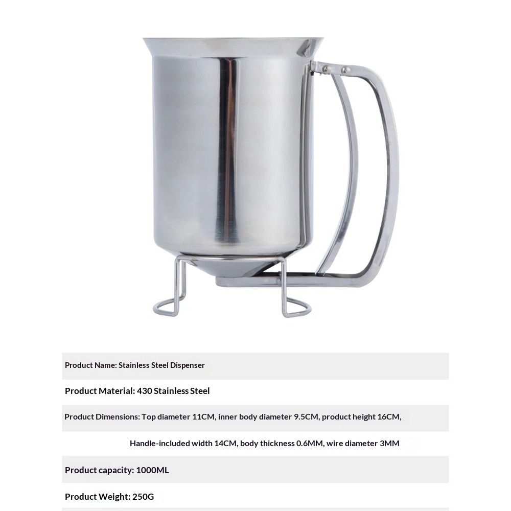 Pancake Batter Dispenser with Funnel, 1000ml, Stainless Steel, for Baking Cupcakes Muffins Crepes Waffles