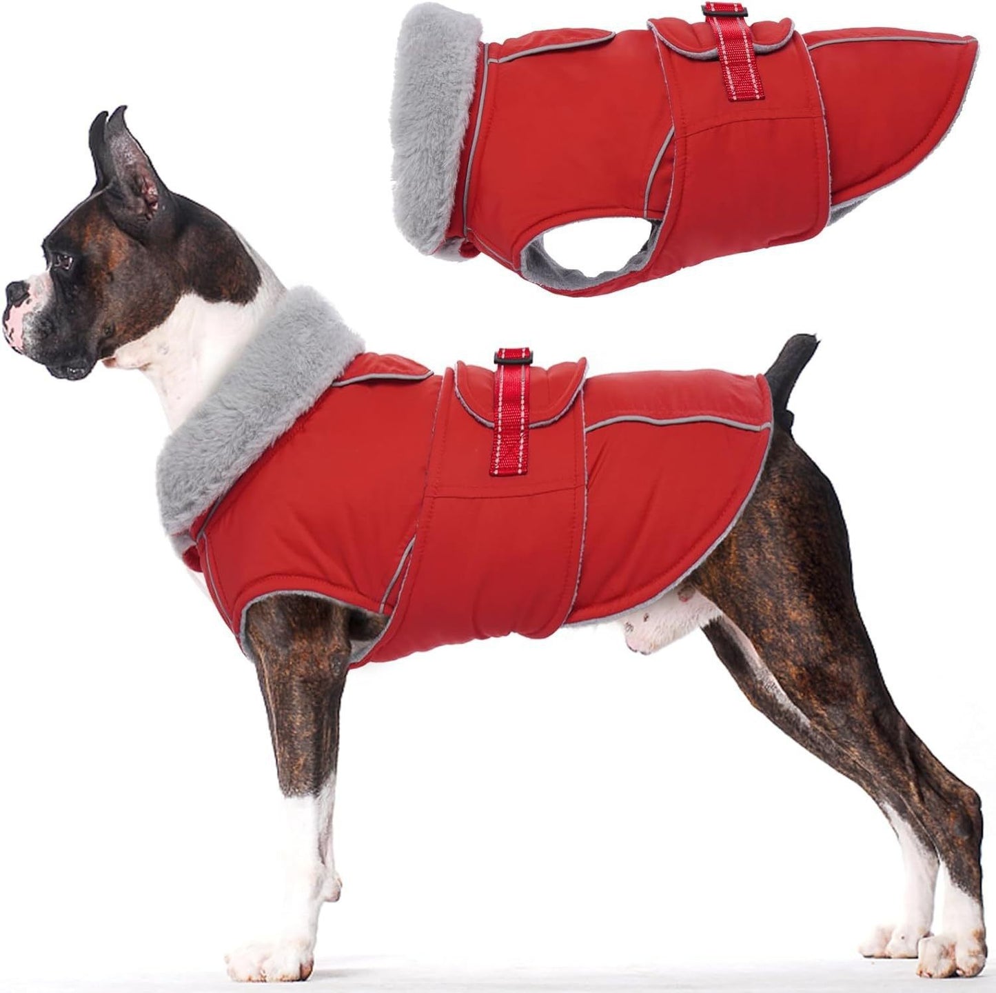 Warm Dog Coat Waterproof Dog Jacket Reflective Vest with Adjustable Buckle Hook & Loop, Windproof Winter Jacket Dogs Coats for Small Medium Large Dogs, Red,L