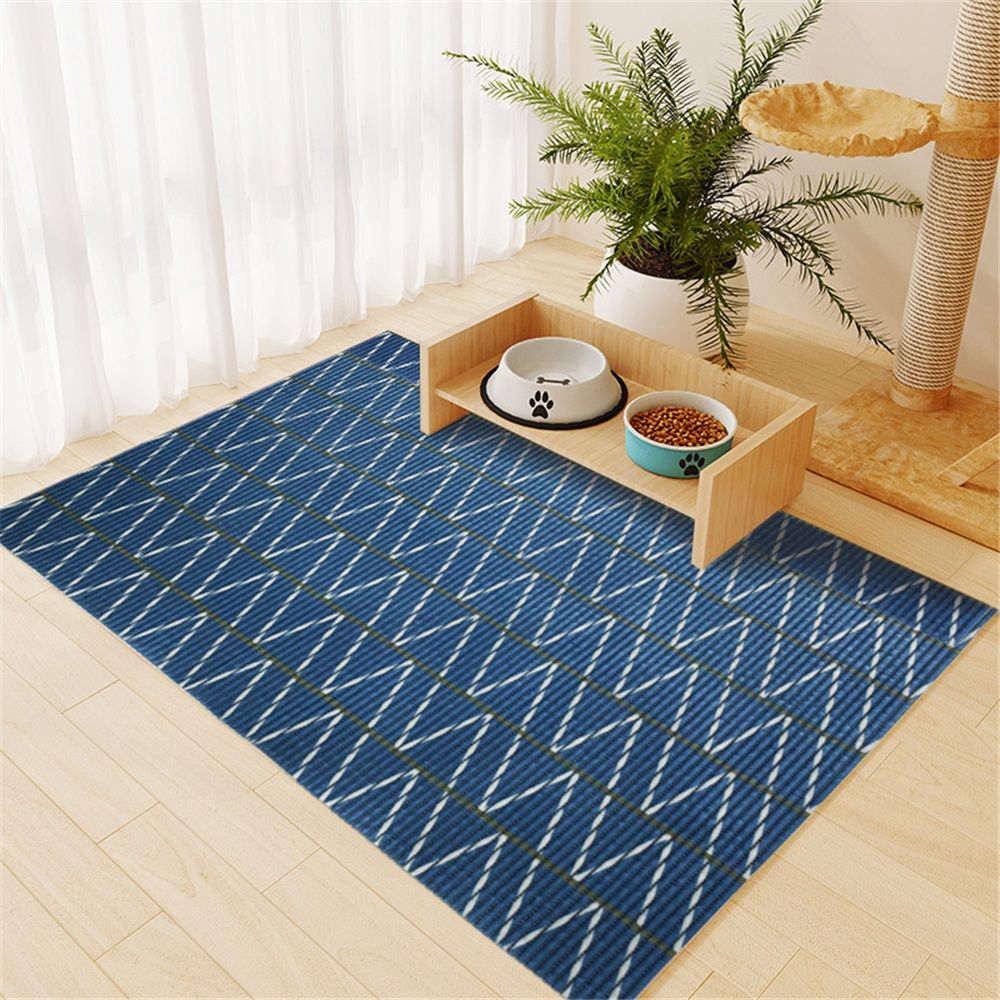 Cat Litter Mat, 103CM*64CM Trimable & Soft Foam Pad, Leak-Proof & Non-Slip Bottom, Reusable （Blue background with white stripes）