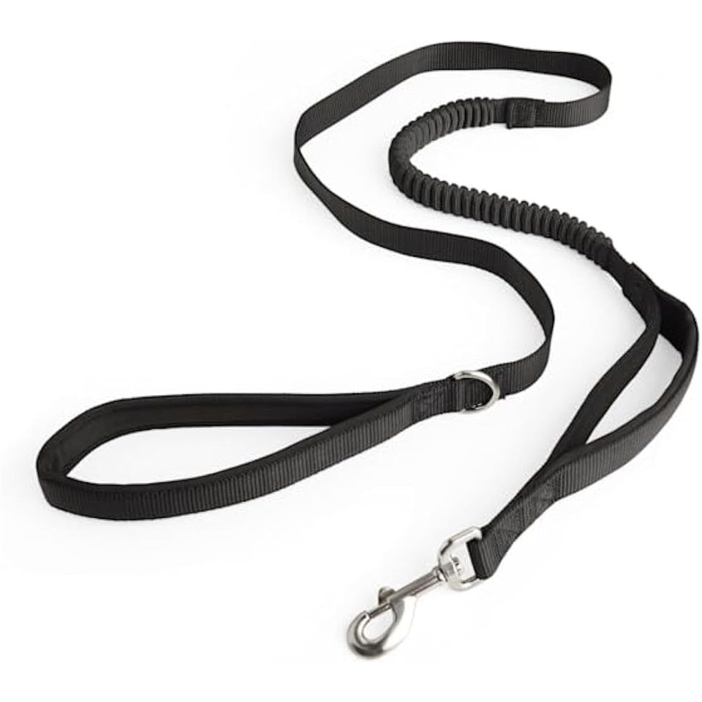 Hands Free Dog Leash for Walking Running with Safety Car Seat Belt Shock Absorbing Bungee Leash with Padded Handle (Black)