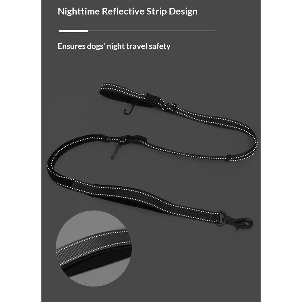 Hands Free Dog Leash for Walking Running with Safety Car Seat Belt Shock Absorbing Bungee Leash with Padded Handle (Black)