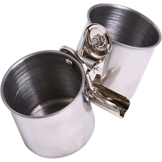 Bird Water Feeder Dishes Bird Bowl for Cage Coop Cups Parrot Food Hanging Pet Animal Stainless Steel Birdcage Bowls Feeding Perches Play Stand with Clamp