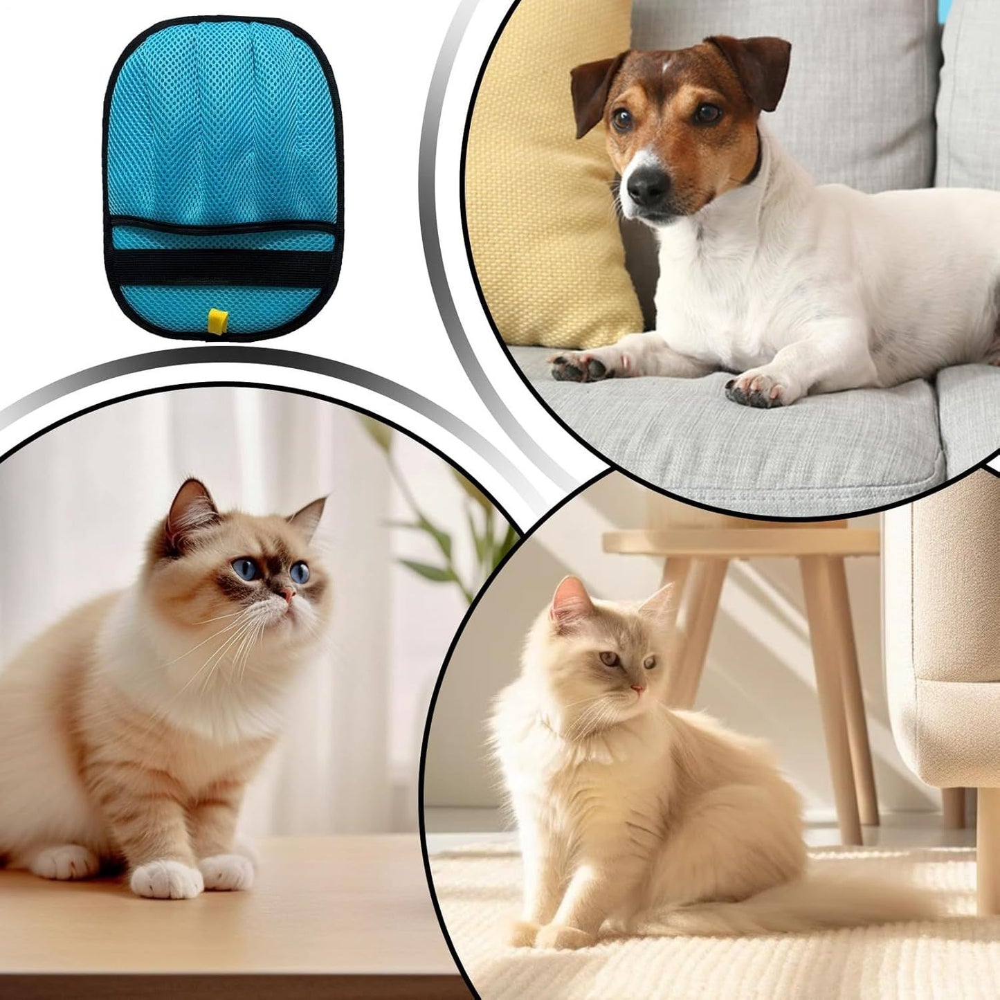 2pcs Five-Finger Electrostatic Pet Hair Removal Glove for Cats & Dogs, Reusable Magic Brush Grooming Mitt for Furniture, Couch, Carpet, Car Seat & Clothing（blue）