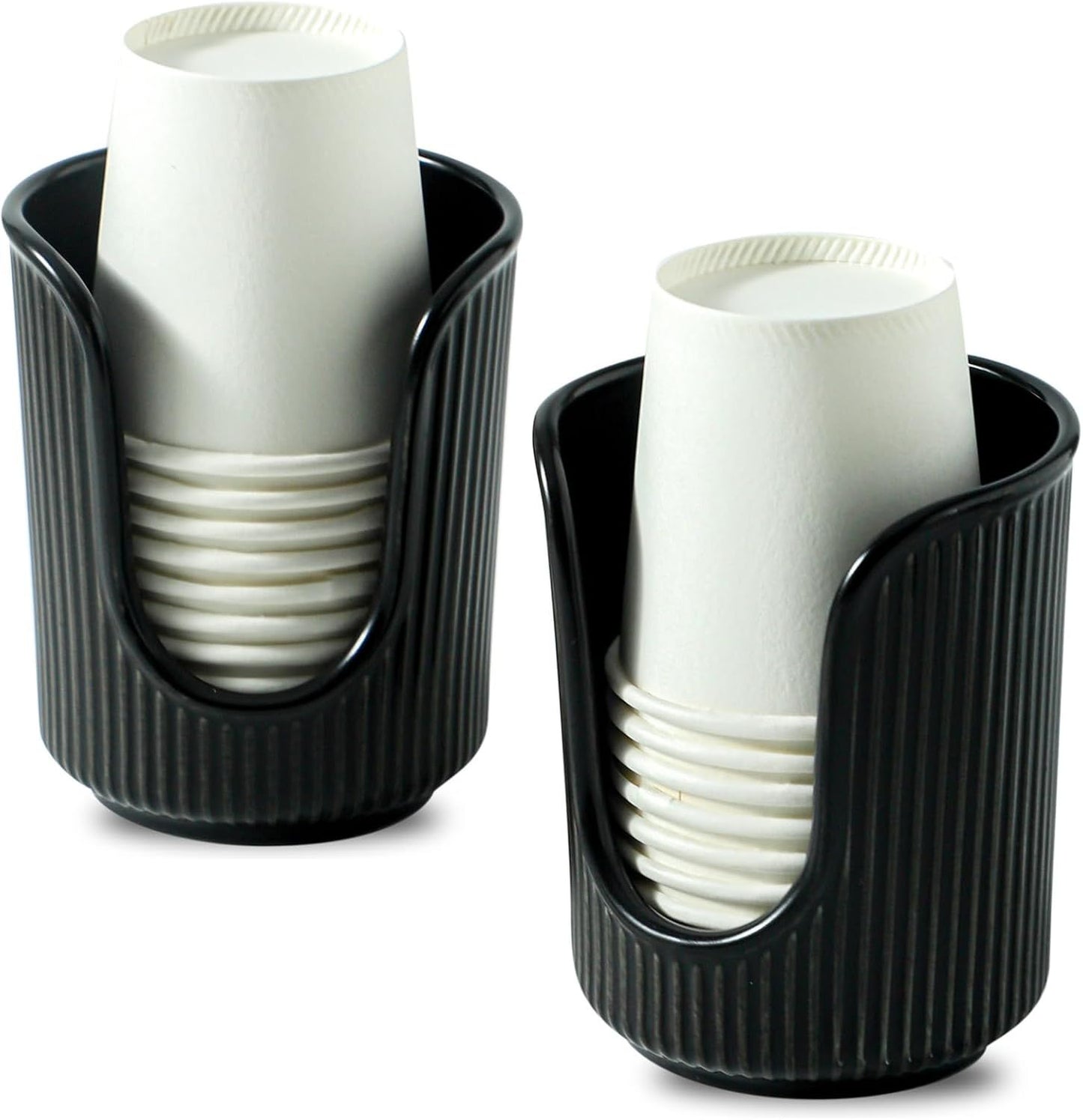 Bathroom Cup Dispenser with Stylish Vertical Stripes - Disposable Mouthwash Cup Holder Holds Paper Cups for Rinsing Cups on Bathroom Vanity Countertops (Black 2 Pack)