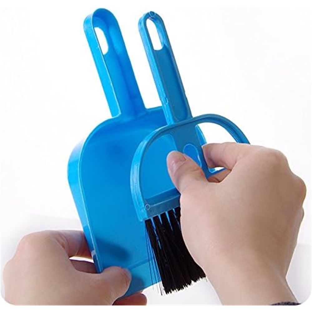2pcs Pet Cage Broom Brush Dustpan Set - Small Cat Litter Sweeper for Pet Cage Clean and Car Keyboard Brush (Blue)