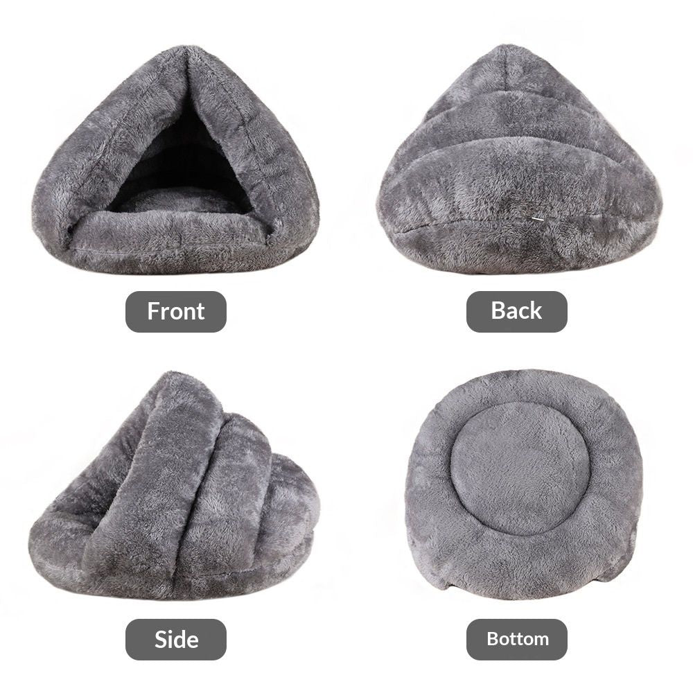 Pet tent cave bed suitable for small and medium-sized cats and dogs, sleeping bag, thick and warm slippers, comfortable dog bed, triangle bed suitable for cats and dogs (gray S)