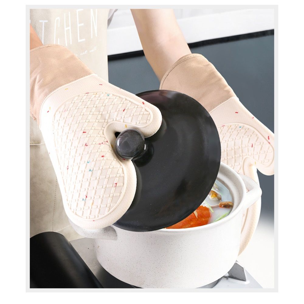 Heat Resistant up to 500°F, Oven Gloves with Soft Lining, Non-Slip Kitchen Essentials, Kitchen Gadgets, Apartment Essentials, Great Gift for Cooking (beige)