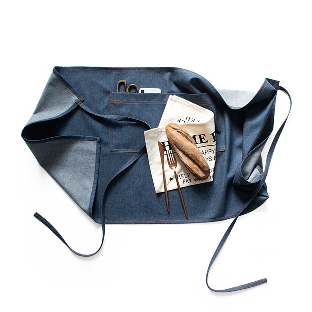 Unisex Cotton denim Waist Apron with Pocket Waitress Apron Half Apron Server Aprons Cooking Bib（dark blue）