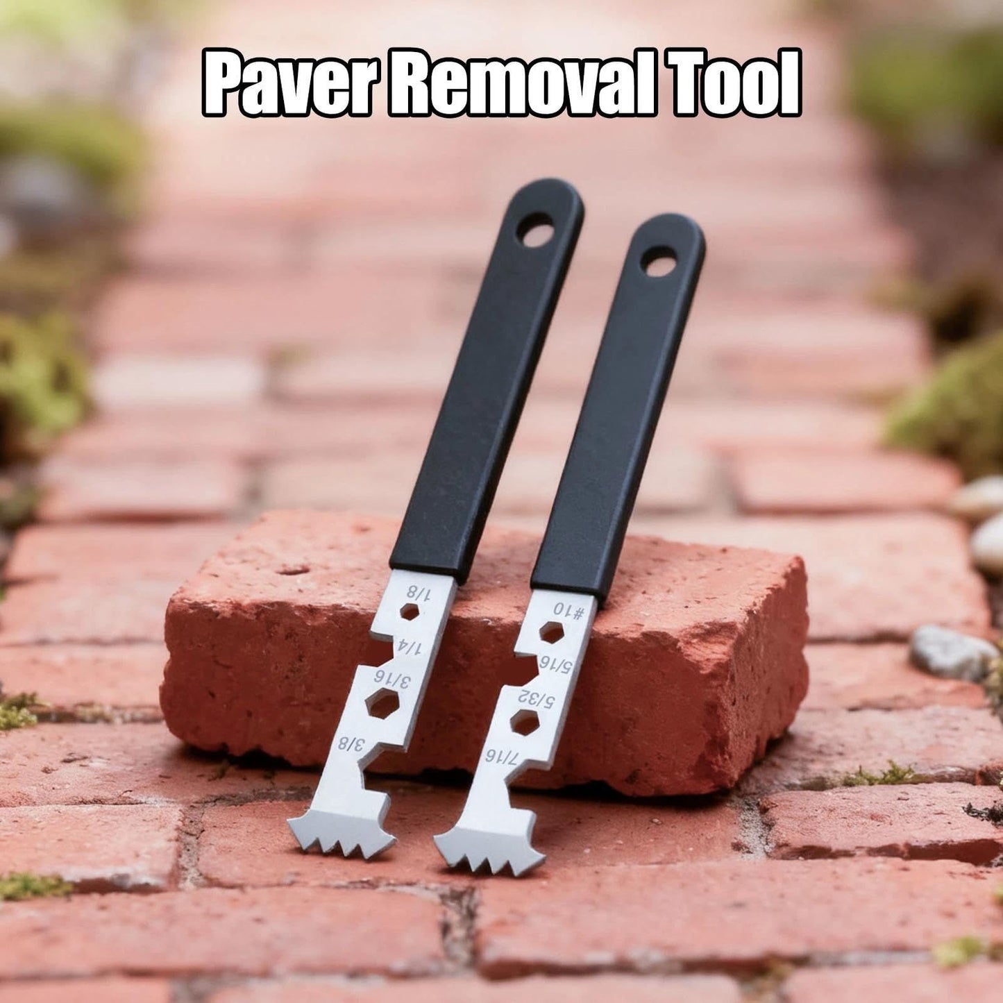 2-in-1 Paver Removal Tool with Hex Wrench, 2 Pcs Set Paver Puller Tool with Double Joint Scraper, Micro-Tooth Groove & Non-Slip Handle for Removing Pavers, Bricks, Blocks & Tightening Hex Nuts