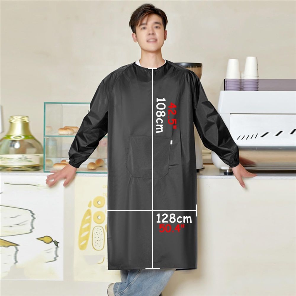 Waterproof Apron Sleeves,Black work shop Aprons for Lab Work, Water Proof Aprons Neckline Edging Design Elastic Cuffs Workwear with Pockets（black）