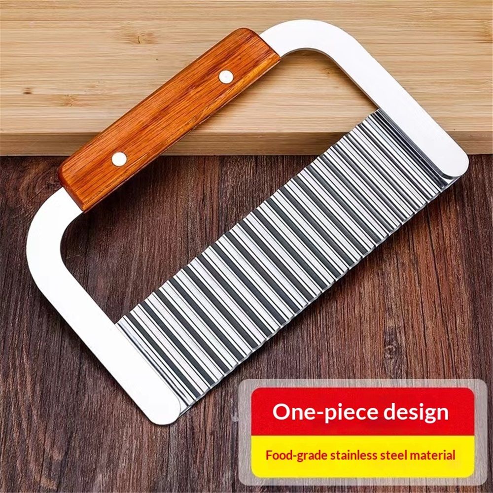 2 pack Crinkle Chopper, Wavy Potato Soap Cutting Tool French Fry Slicer Stainless Steel Blade Wooden Handle Serrator Chopping Knife