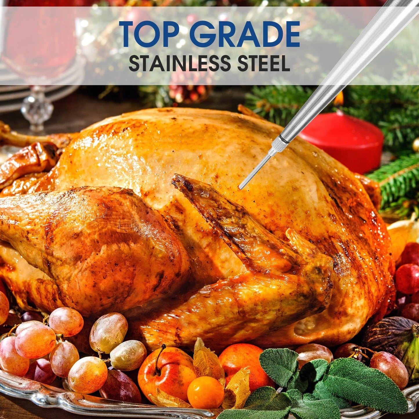 Baster with Silicone Suction Bulb, Stainless Steel Food Grade Turkey Baster for Cooking, Baking, Injecting Marinade ，Black