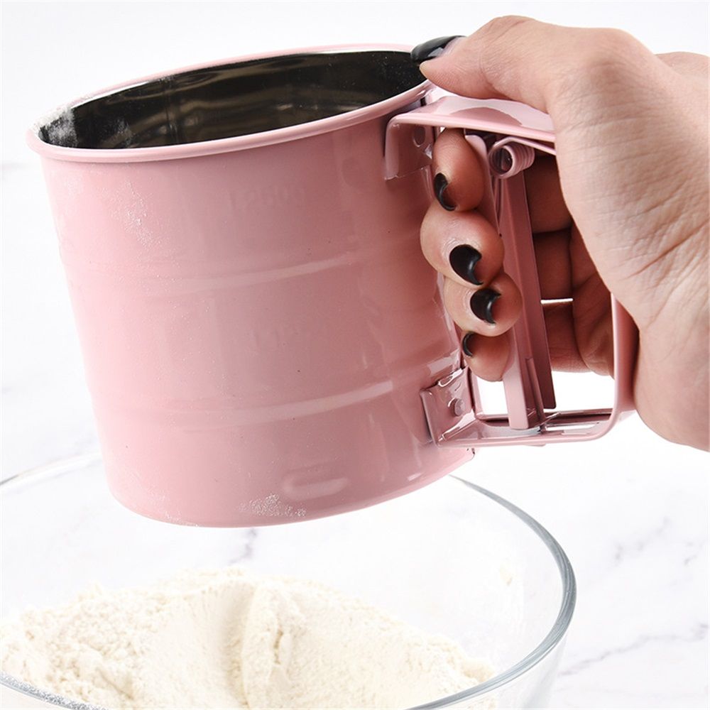 2 pack Flour sieve stainless steel material manufacturing,Coffee Sieve Cup,Semi Automatic Sifter for Baking | Fine Mesh Pastry Sieve Cup（Pink）