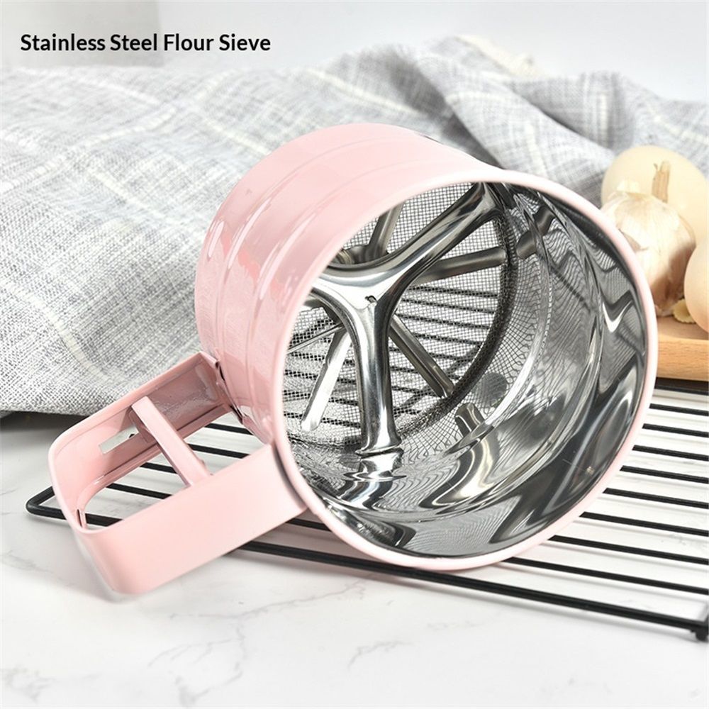 2 pack Flour sieve stainless steel material manufacturing,Coffee Sieve Cup,Semi Automatic Sifter for Baking | Fine Mesh Pastry Sieve Cup（Pink）