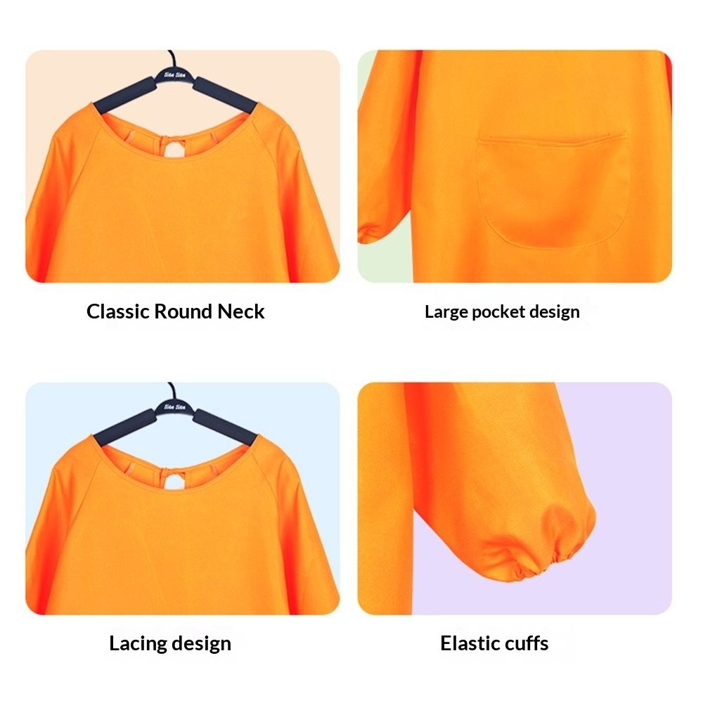 Solid Color Kitchen Apron with Pockets,Unisex Long Sleeves Waterproof Apron for Cooking Baking Cleaning Work（orange）