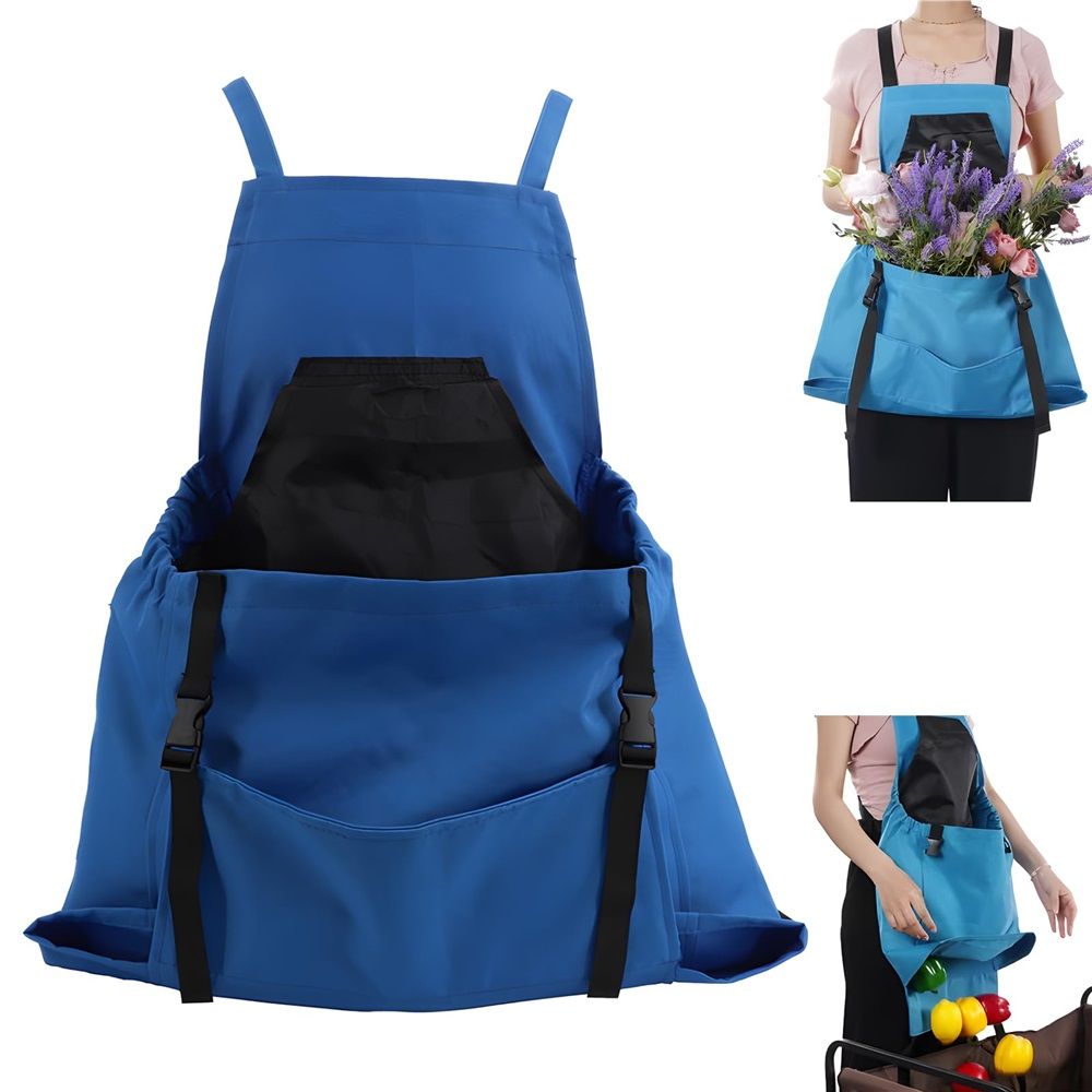 Gardening Apron, Garden Apron with Quick Release Pockets,Water Resistant Oxford with Adjustment Cross Strap,blue