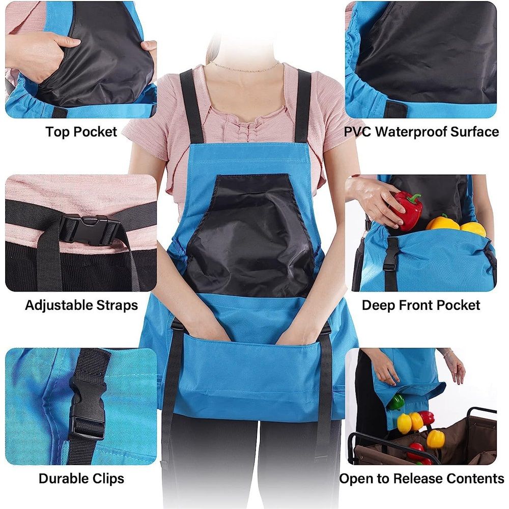 Gardening Apron, Garden Apron with Quick Release Pockets,Water Resistant Oxford with Adjustment Cross Strap,blue