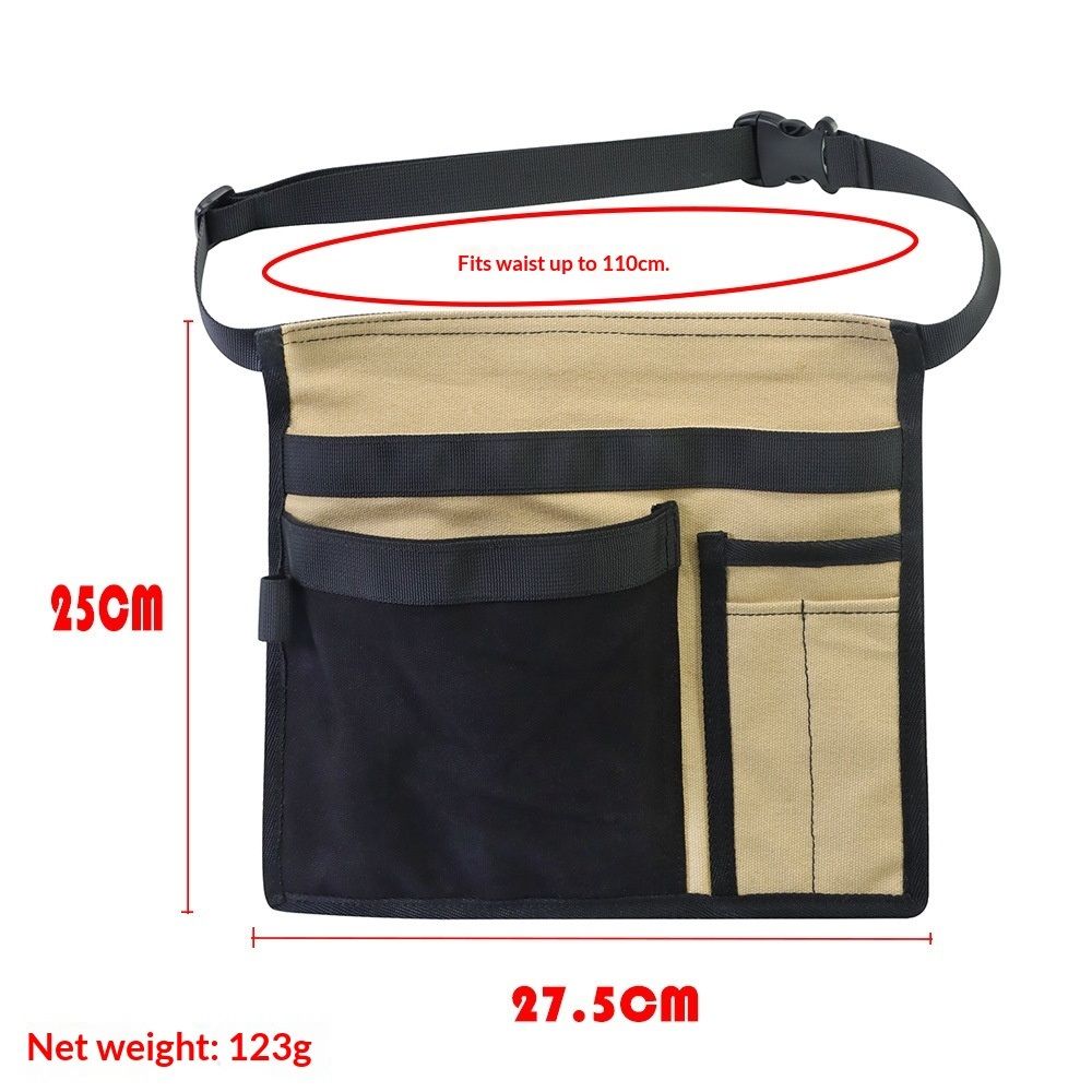 5-Pocket Single Side Tool Belt Pouch/Work Apron, Durable Oxford cloth Construction, Adjustable Belt（Khaki gray）