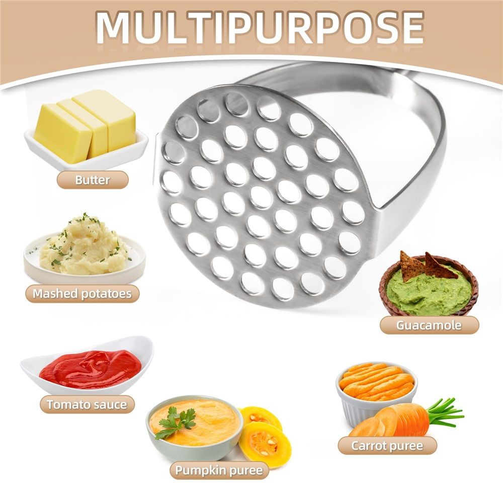 Potato Masher Stainless Steel, Manual Mashed Potato Masher,Wooden handle Potatoes Smasher Kitchen Tool for Avocado,Potatoes, Vegetables, 12.6Inch Long handle Large Heavy Duty Mashing Utensil