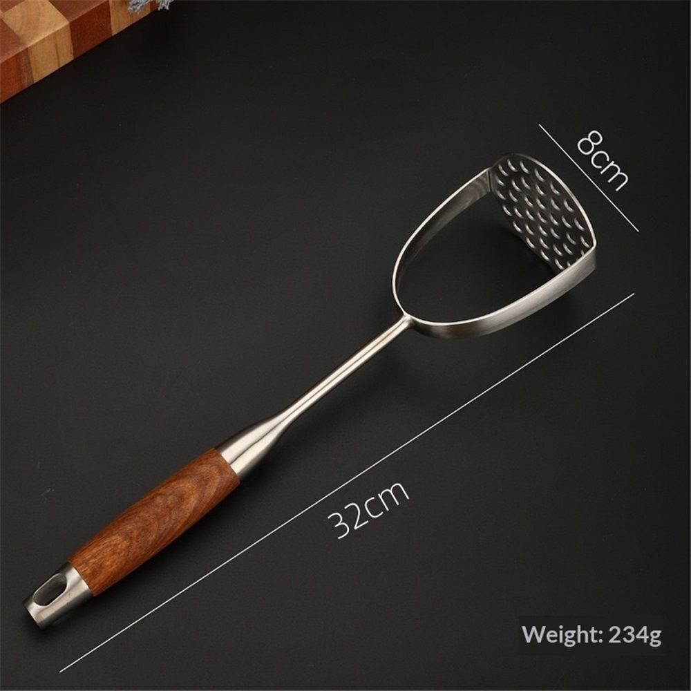 Potato Masher Stainless Steel, Manual Mashed Potato Masher,Wooden handle Potatoes Smasher Kitchen Tool for Avocado,Potatoes, Vegetables, 12.6Inch Long handle Large Heavy Duty Mashing Utensil