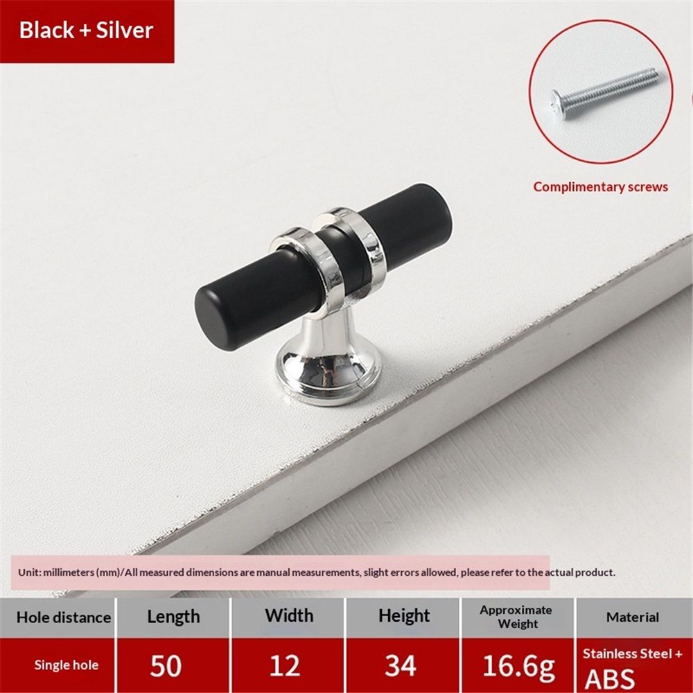 10 Pack Matt Black and Silver Cabinet Knobs, 2 Inch(50mm) Cabinet Hardware T Bar Knobs for Cupboard and Drawers