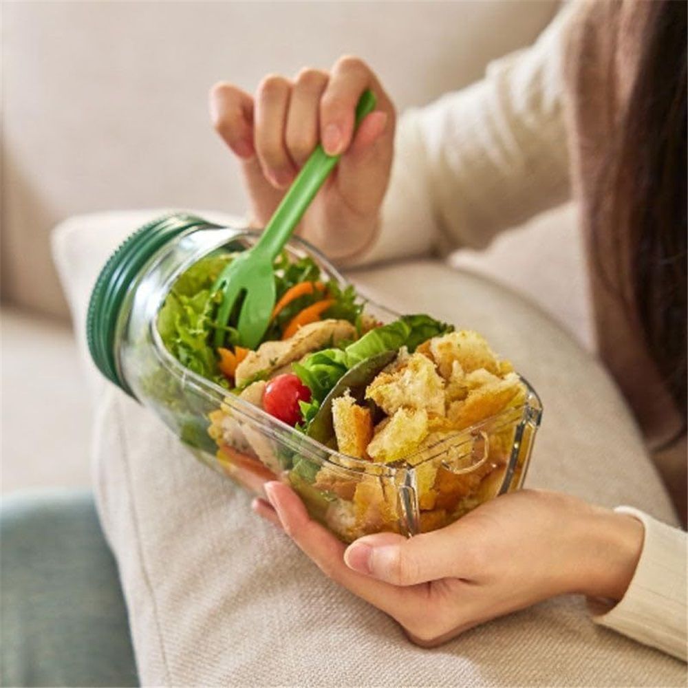 Side Opening Salad Jar- Jar Side Open with Leakproof Dressing Microwave,Dishwasher/Compartment/Freezer Safe for Meal Prep & Travel & gift (1PCS)
