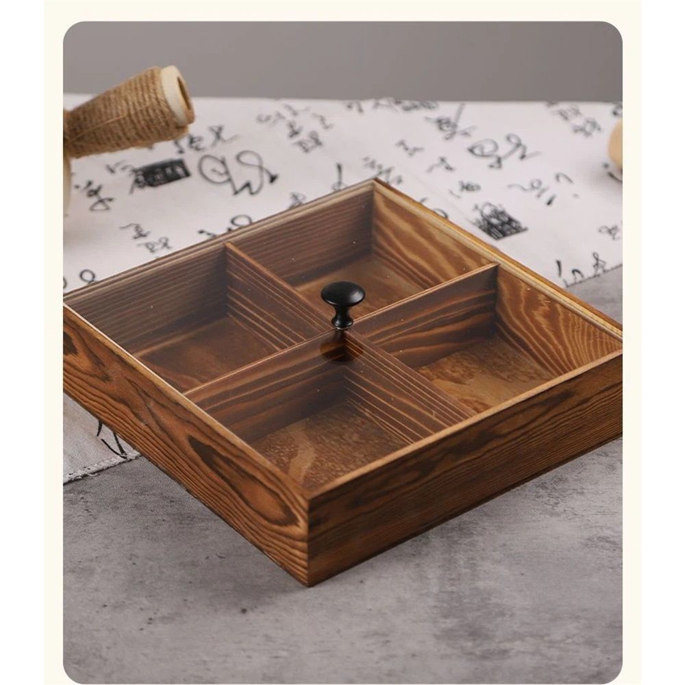 Bamboo Nut and Candy Serving Tray, Party Appetizer Platter Veggie Dish, Candy Bowl with Lid for Party, Taco Dip Parties Platters