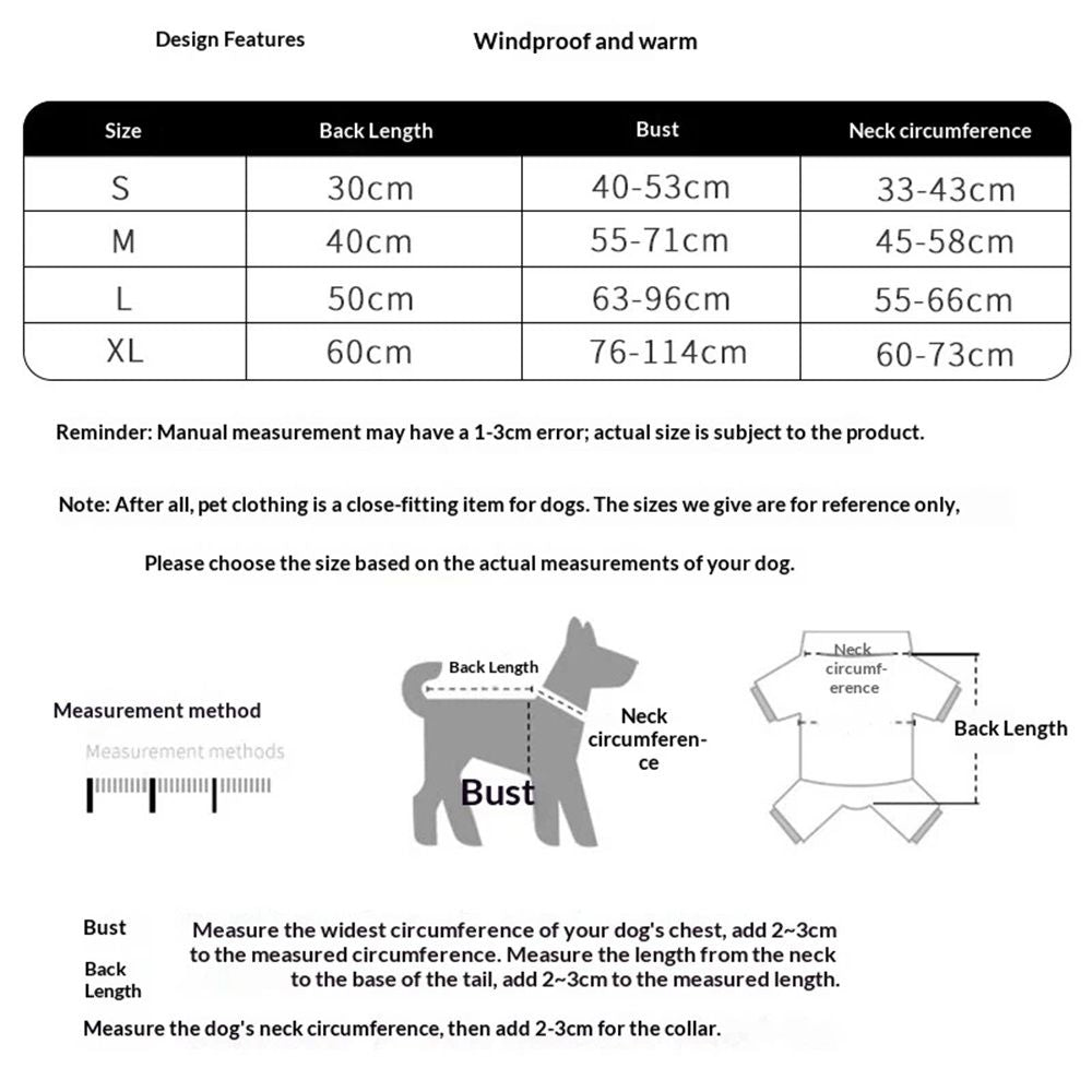 Firm polyester Dog Chore Coat, Insulated Weather Resistant Jacket for Cold and Windy Conditions, Large