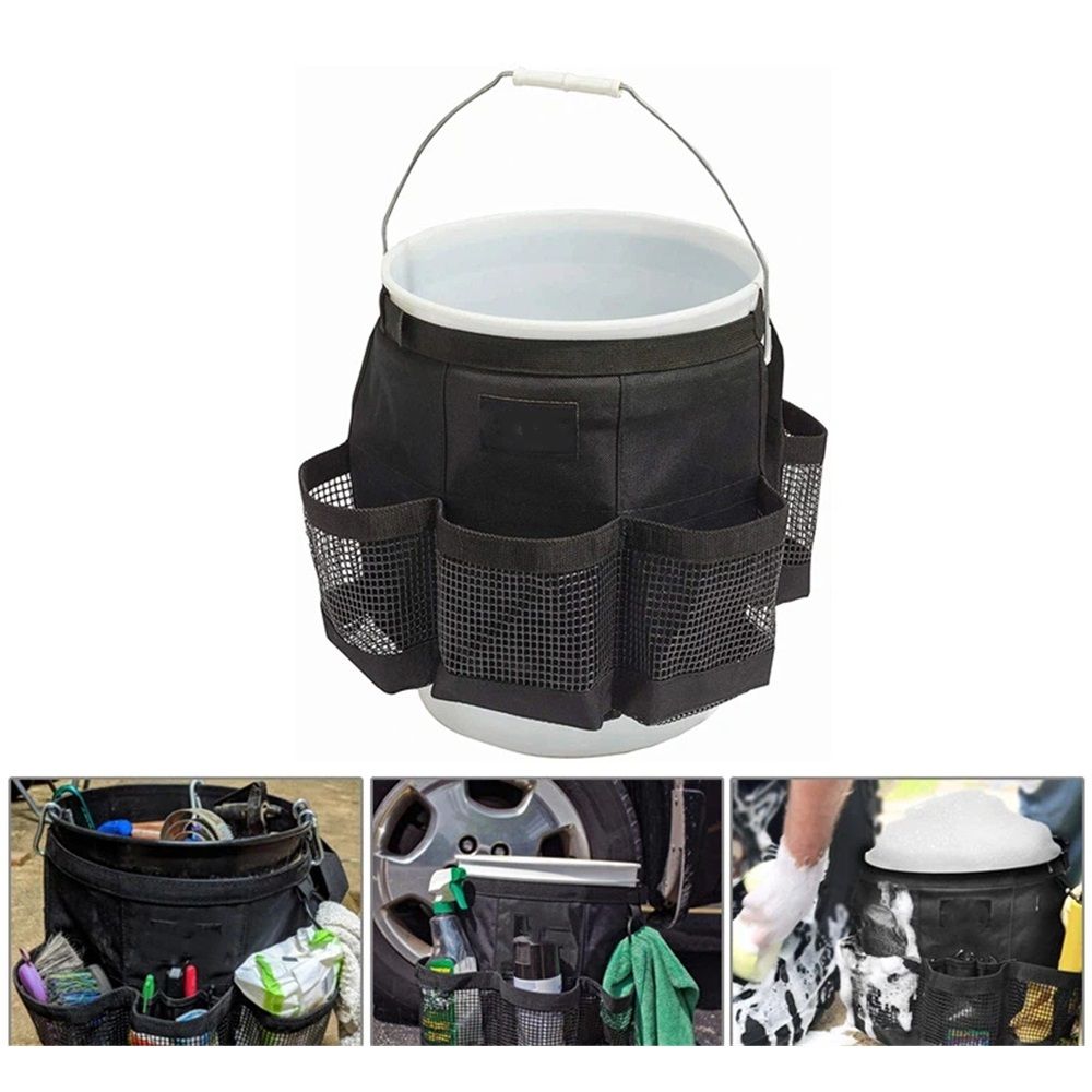 For a 5 Gallon Bucket, with Fast-Drying, Exterior Mesh Pockets for Car Supplies, Allowing for Soap and Water in the Bucket, in Black（only bag）