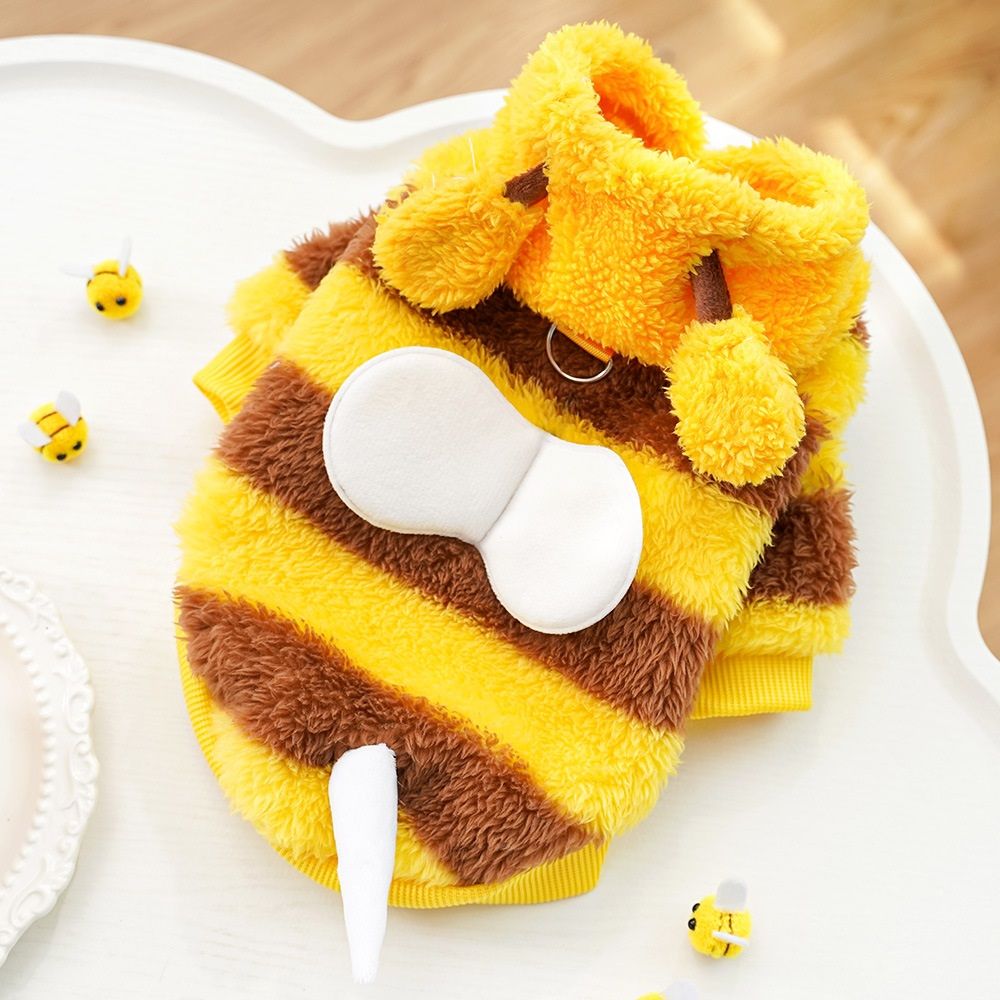 Dog Bee Costume Funny Pet Hoodies for Small Dogs Fleece Puppy Sweatshirt with Winter Chihuahua Clothes Warm Cold Weather Coat Cute Outfit (Yellow bee, S)