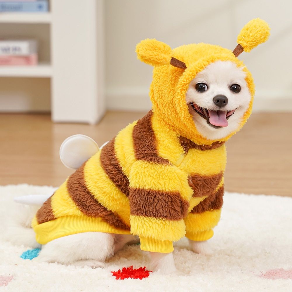 Dog Bee Costume Funny Pet Hoodies for Small Dogs Fleece Puppy Sweatshirt with Winter Chihuahua Clothes Warm Cold Weather Coat Cute Outfit (Yellow bee, S)