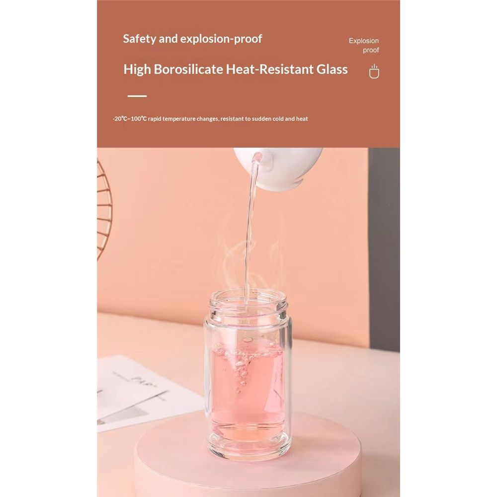 Tea InfuserBottle, 500ml Double Layer Leakage Proof Glass Water Bottle Travel Water Separation Tea Bottle Mug Cup for Office Travel Home(rose gold)