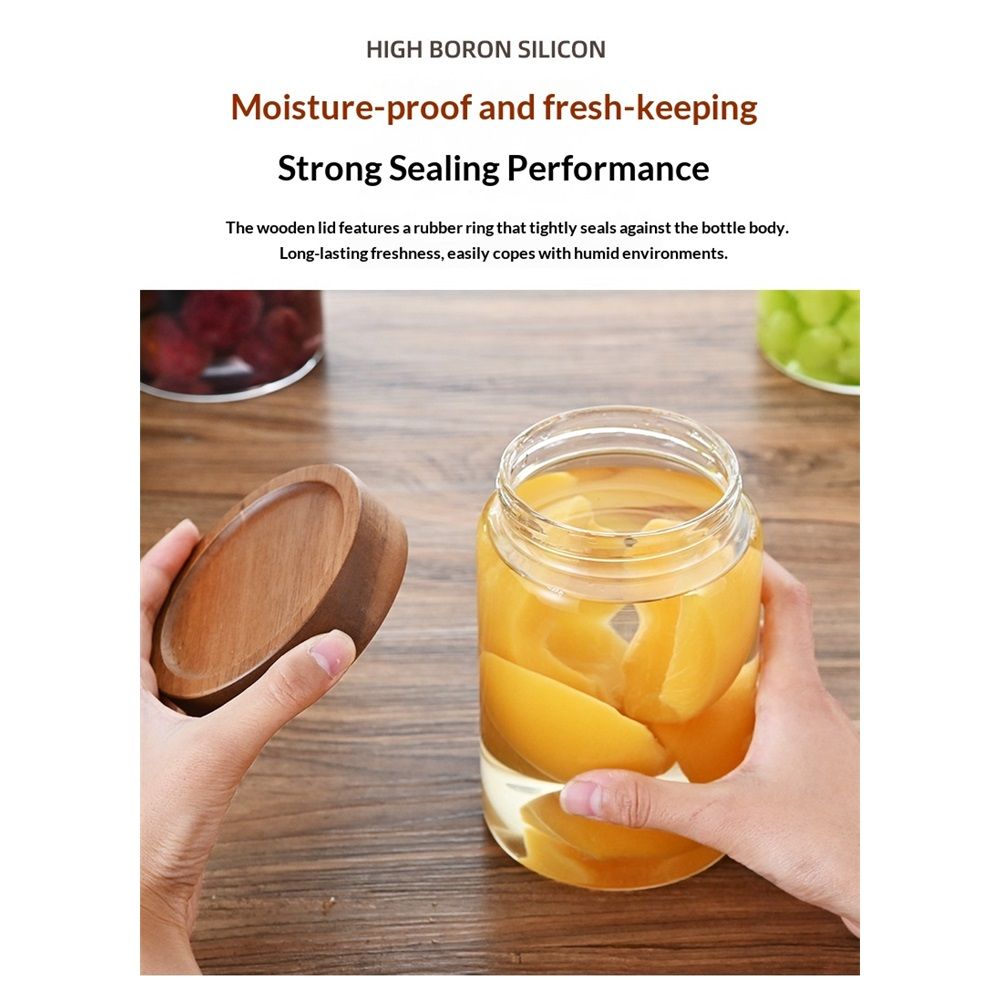 1300 ml Clear Glass Storage Canister with Airtight Wooden Screw Lid, Large Tall Cute Decorative Glass Food Container Jar for Coffee,Spice,Candy,Salt,Cookie,Condiment,Pepper（Storage tank only）
