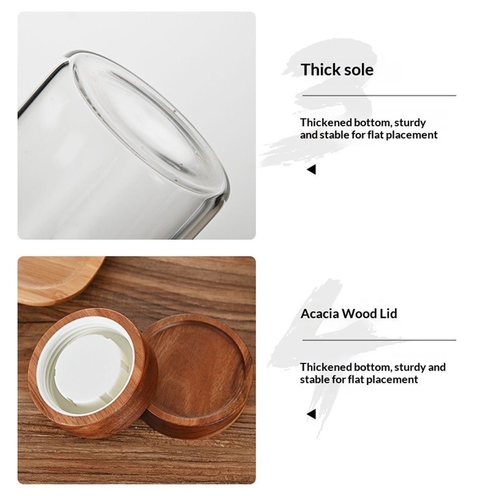 1300 ml Clear Glass Storage Canister with Airtight Wooden Screw Lid, Large Tall Cute Decorative Glass Food Container Jar for Coffee,Spice,Candy,Salt,Cookie,Condiment,Pepper（Storage tank only）