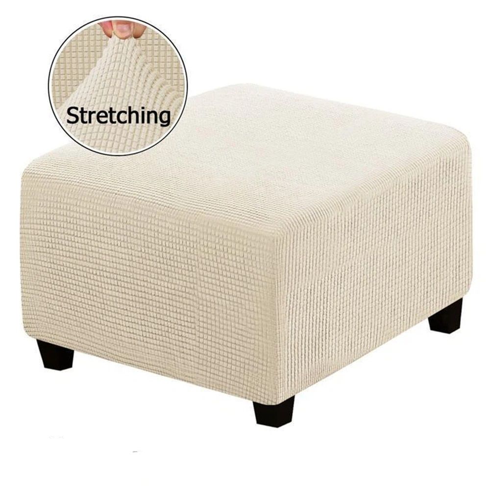 Stretch Cover Slipcover Sofa Cover Footstool Protector Storage Ottoman Covers Furniture Protector Soft Rectangle slipcover with Elastic Bottom (Length and width, 60-76 cm, height, 38-45cm, Beige)