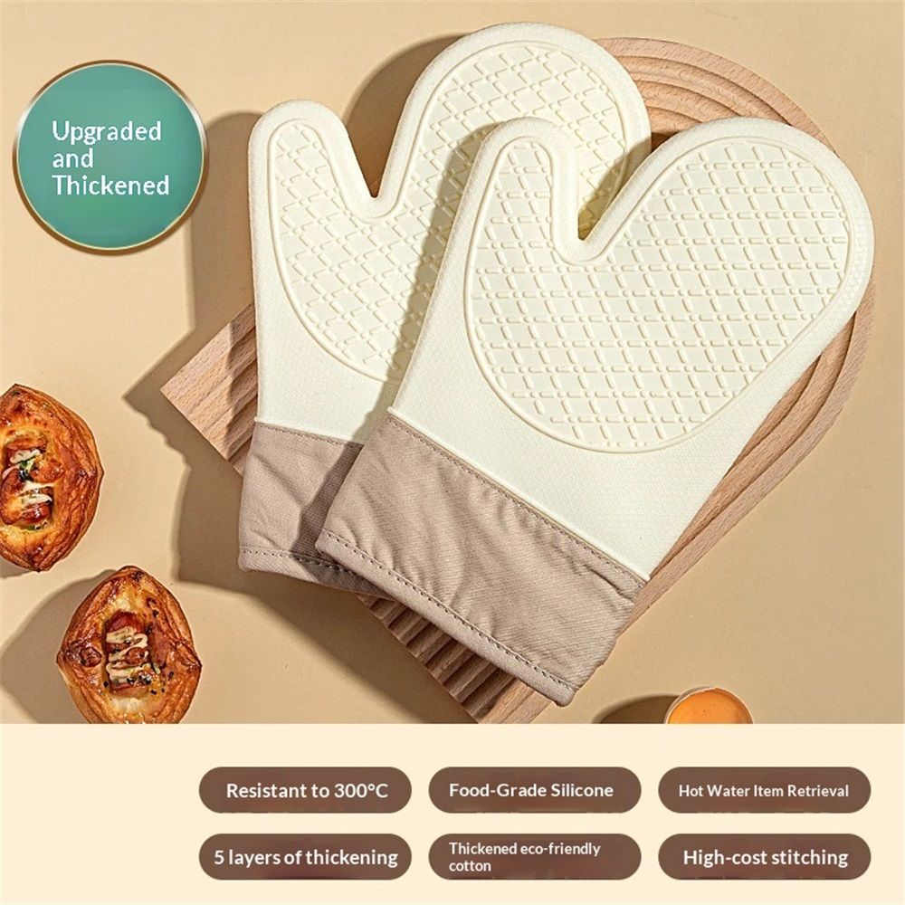 1 pair of Silicone Oven Mitts，Heat Resistant up to 572°F, Oven Gloves with Soft Lining, Non-Slip Kitchen Essentials, Kitchen Gadgets, Apartment Essentials, Great Gift for Cooking (beige-1pair)