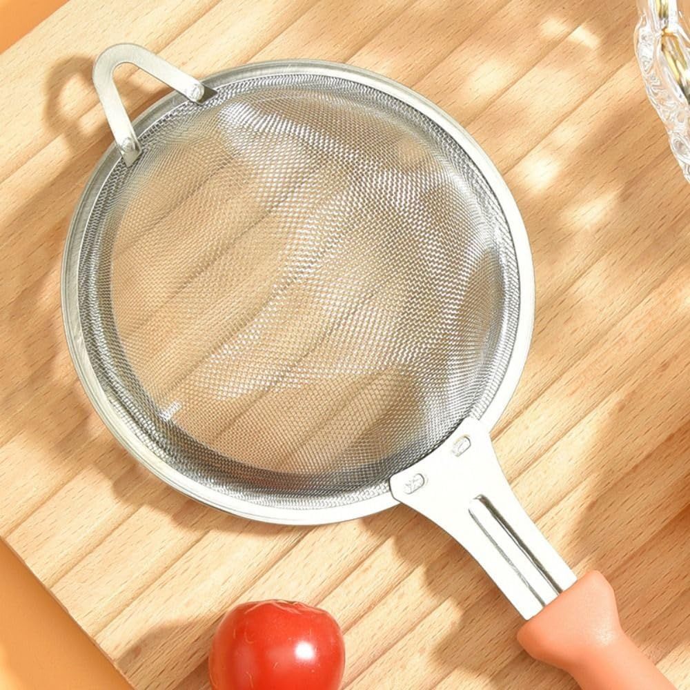 Small Fine Mesh Strainer: Stainless Steel Kitchen Food Sieve with Sturdy Handle, Heavy Duty Deep Handheld Colander for Tea, Juice