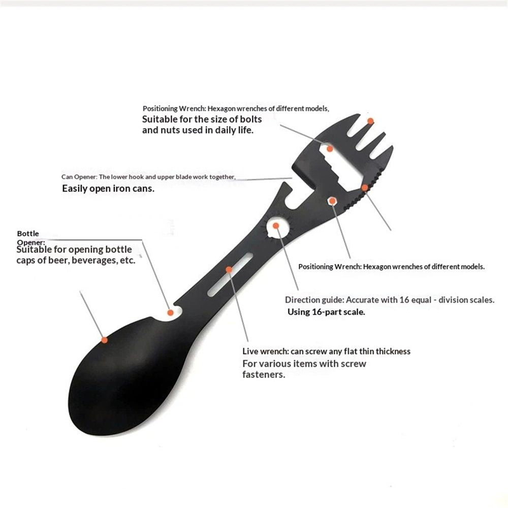 4 pack Multifunctional Outdoor Fork Spoon Detachable Tableware,10-in-1 Utility Tactical Spork, Stainless Steel Spoon & Bottle Opener, Fork & Knife, Combo Camping Utensil for Hiking(Black)
