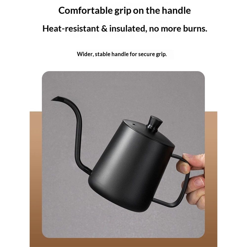 Gooseneck Pour Over Coffee Kettle 12 oz （350ml）Stainless Steel Hand Drip Long Narrow Spout  for Stove Top, black