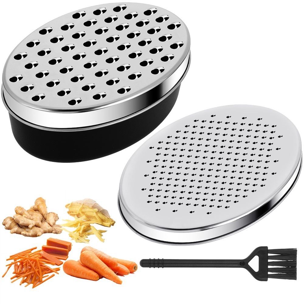 2 pack Cheese Grater Citrus Lemon Zester with Food Storage Container & Lid - Perfect For Hard Parmesan Or Soft Cheddar Cheeses, Ginger, Vegetables, Butter, Chocolate & Nutmeg (Black)