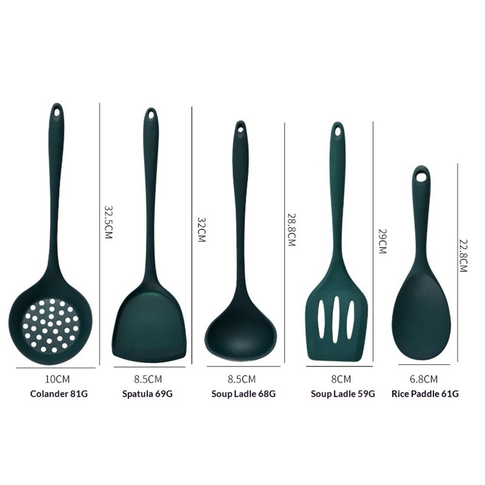 5 pack Silicone Kitchen Cooking Utensils Set: Heat Resistant Long Kitchen Gadgets, Stick Rubber Cook Accessories For Food Prep, Frying, Serving, Basting