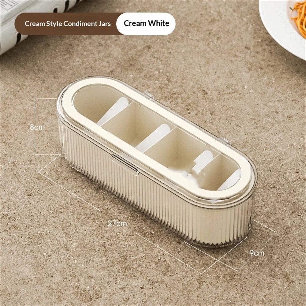 Clear Seasoning Box with 4 Compartments - Spice Organizer with Lids and Spoons - Condiment Container Set for Salt, Sugar, Pepper, and More - Countertop Spice Storage