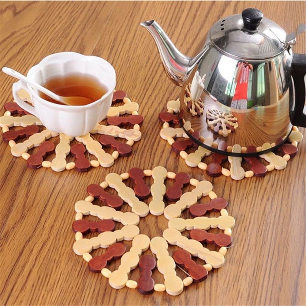 Set of 3 Small Handmade Wooden for Hot Dishes - 6.29in- Coasters and Hot Pads - Great Kitchen Gift Idea（rotundity）
