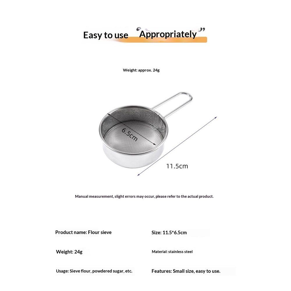 2 pack Stainless Steel Strainer with Long Handle, Flour Sieve Mini Small Flour Sifter Drainer for Baking, Powder, Sugar and Coffee Pastas Tea Strainer - Diameter 2.5 Inch