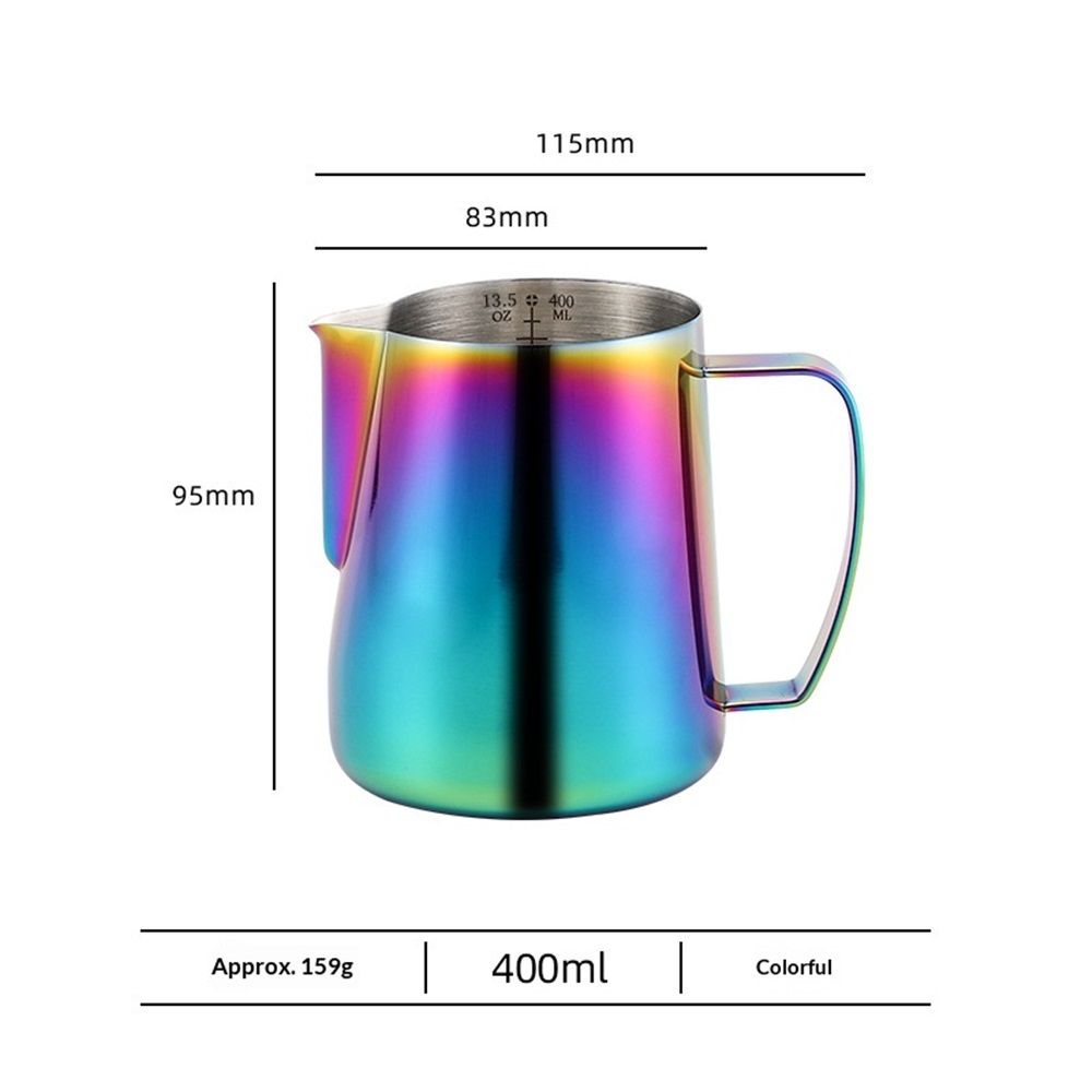 Stainless Steel Milk Frother - 400ml Steaming Pitcher - Perfect for Latte Art, Espresso & Cappuccino - Rainbow Color